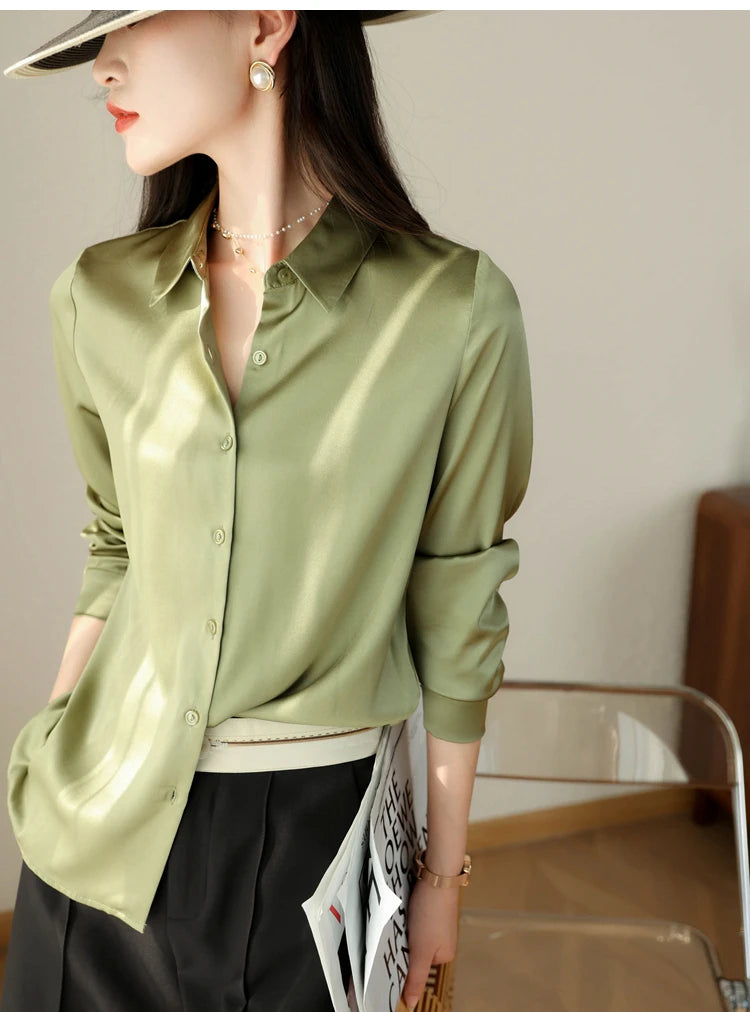 Camisa Feminina de Cetim (manga longa)