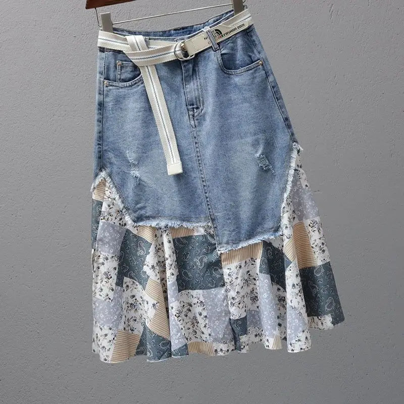 Saia Jeans com Patchwork