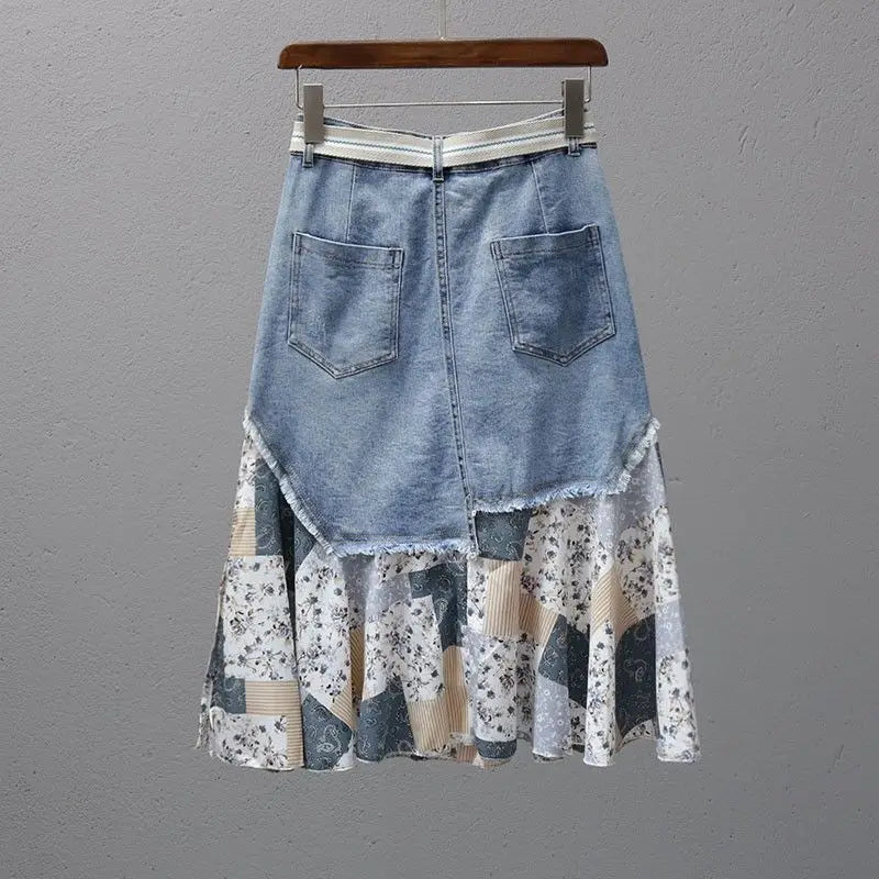 Saia Jeans com Patchwork