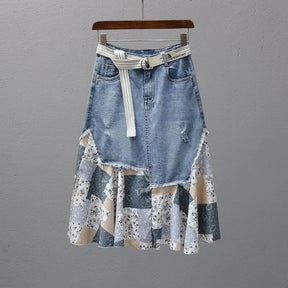 Saia Jeans com Patchwork