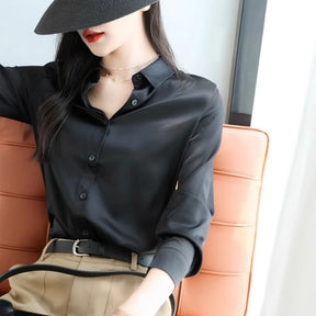 Camisa Feminina de Cetim (manga longa)