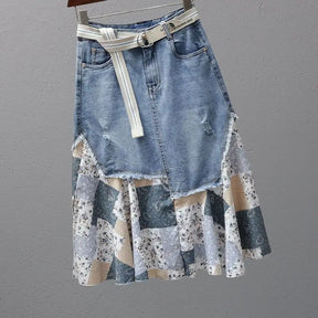 Saia Jeans com Patchwork