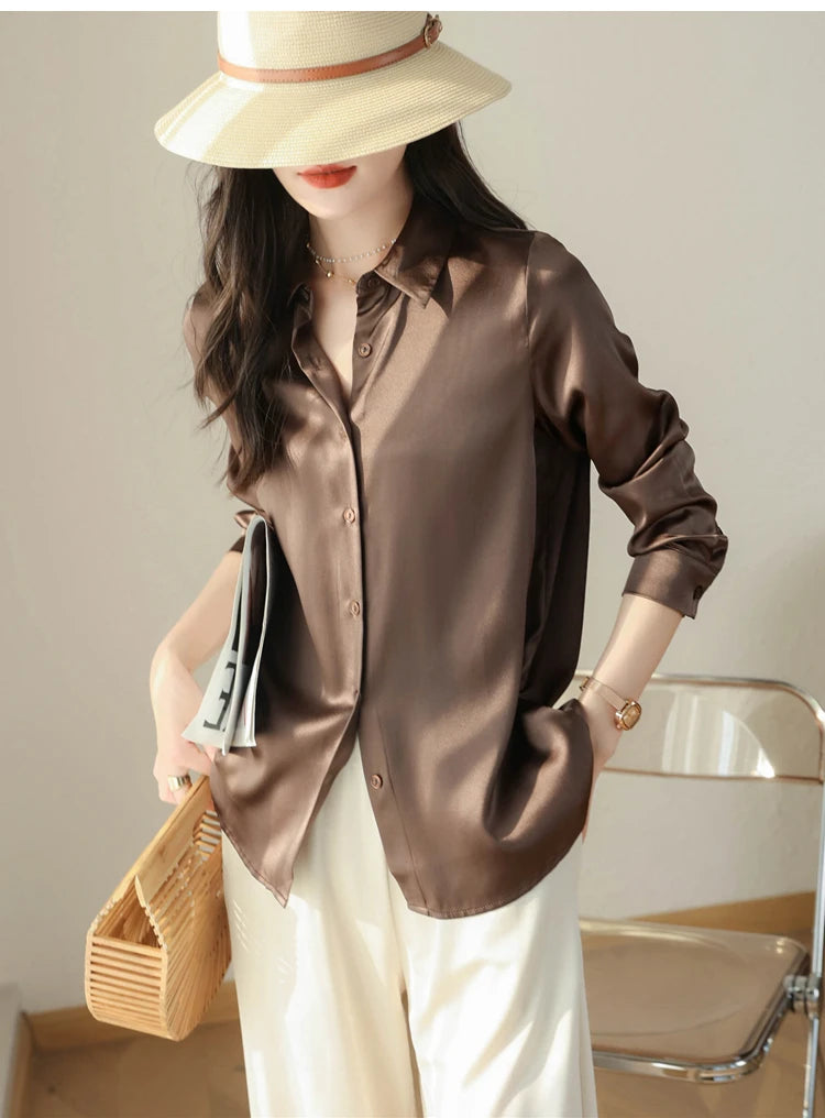 Camisa Feminina de Cetim (manga longa)