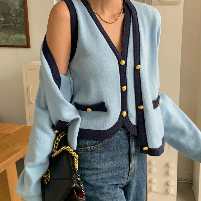 Conjunto Cardigan e Regata tricô