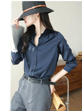 Camisa Feminina de Cetim (manga longa)