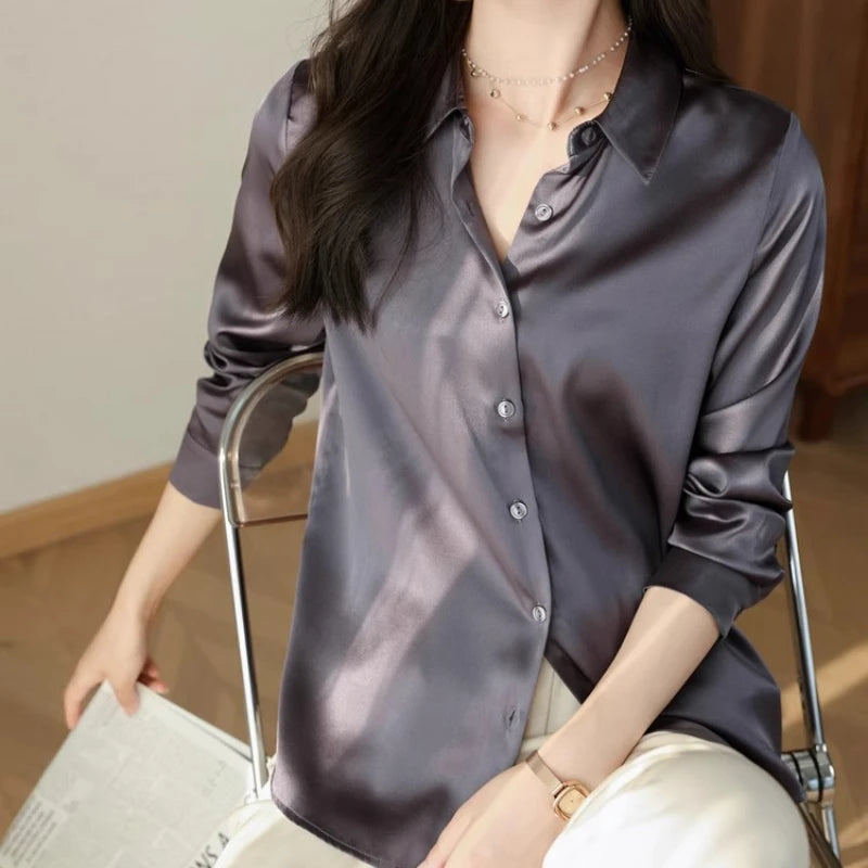 Camisa Feminina de Cetim (manga longa)
