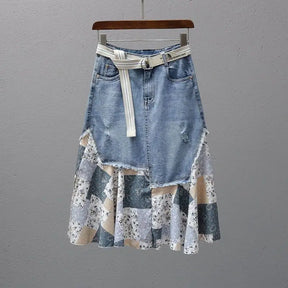 Saia Jeans com Patchwork