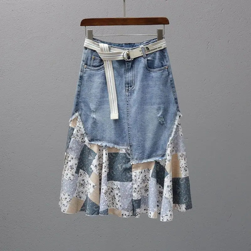 Saia Jeans com Patchwork